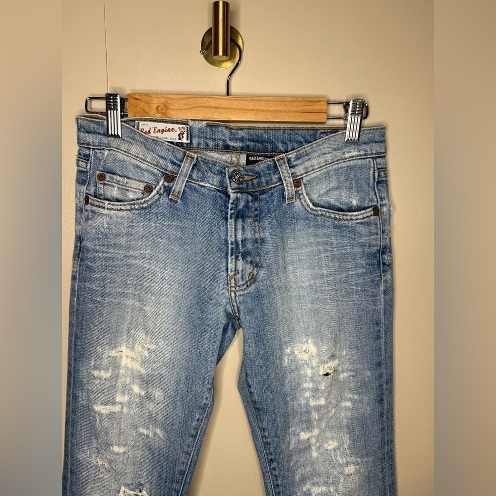 Red Engine Distressed Bootcut Flare‎ Jeans Light Wash Y2K Low Rise Size 27 - Picture 2 of 11